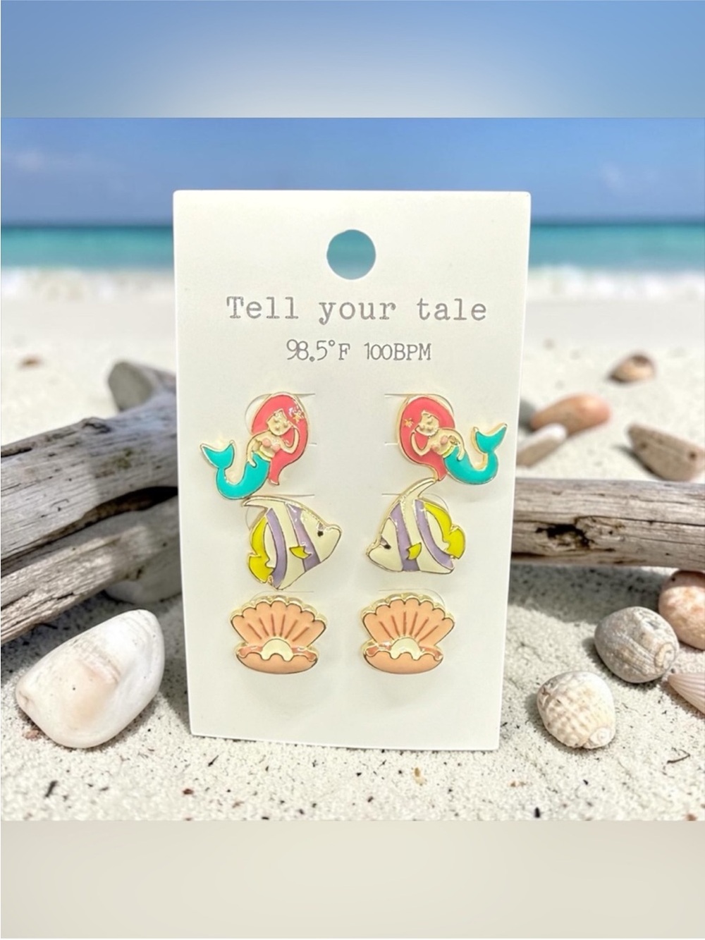 Tell Your Tale Enamel Mermaid, Fish & Shell
Earring Set/NIP